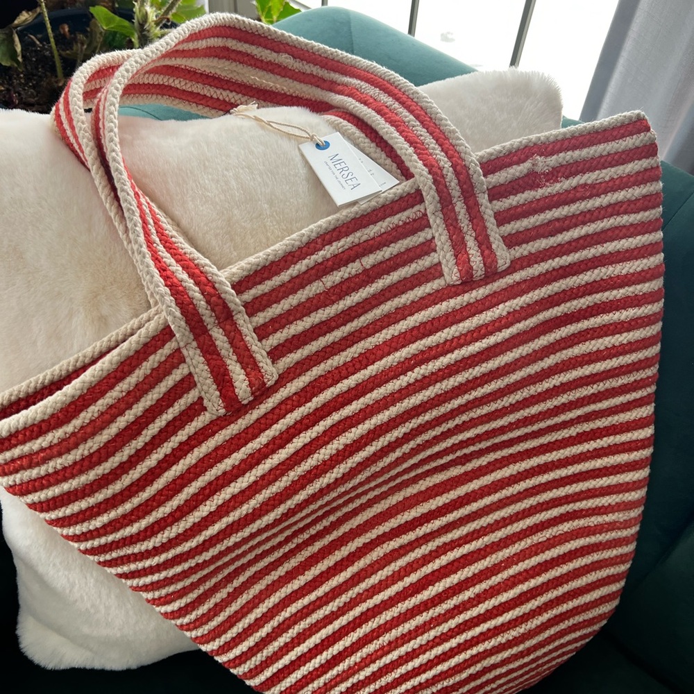 Mersea orange and cream Striped Tote Bag